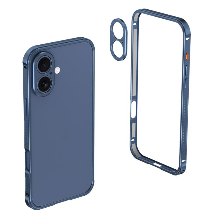 For iPhone 16 Plus Armor Dual-side Anti-slip Metal Frame Case with Lens Cover