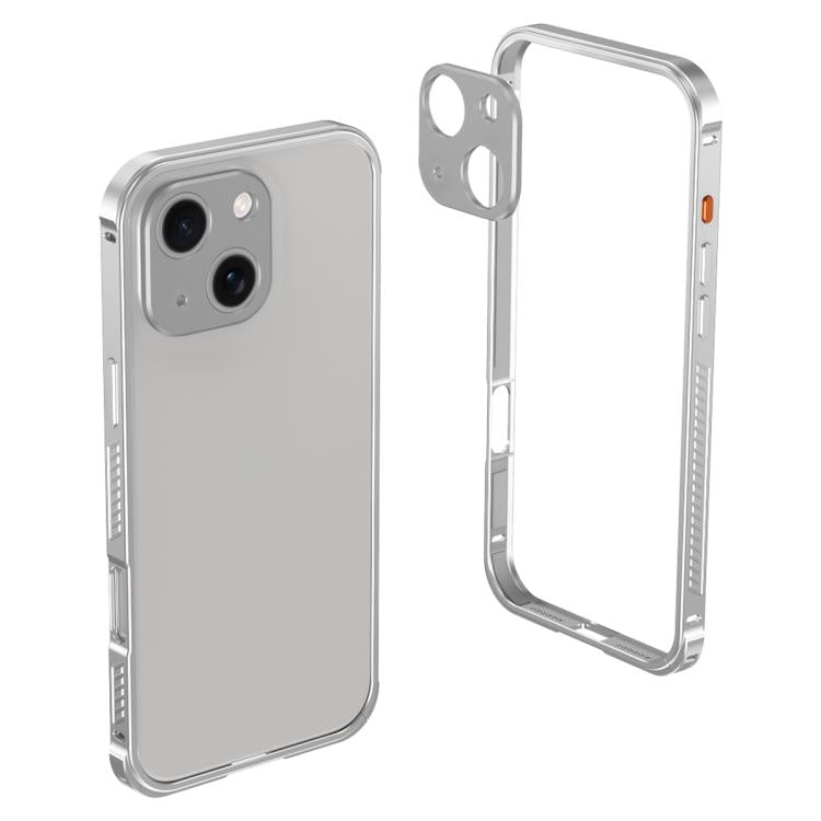 For iPhone 15 Plus Armor Dual-side Anti-slip Metal Frame Case with Lens Cover