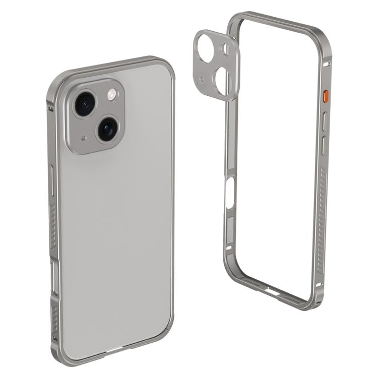 For iPhone 14 Plus Armor Dual-side Anti-slip Metal Frame Case with Lens Cover