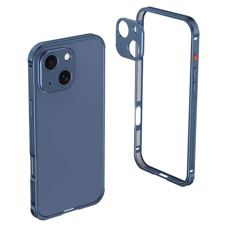 For iPhone 14 Plus Armor Dual-side Anti-slip Metal Frame Case with Lens Cover