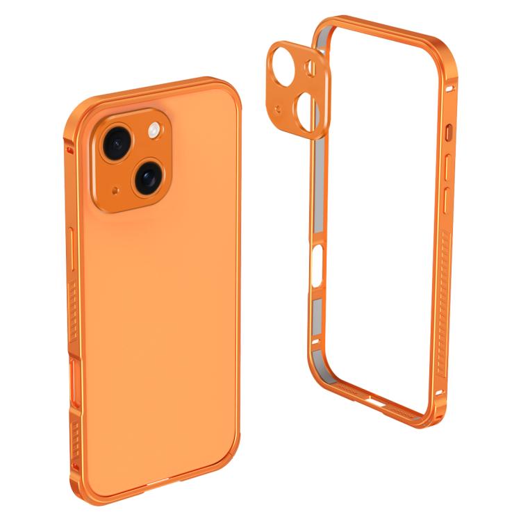 For iPhone 14 Armor Dual-side Anti-slip Metal Frame Case with Lens Cover