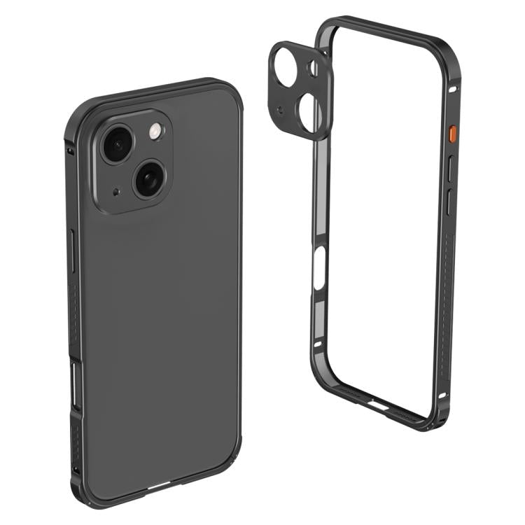 For iPhone 14 Armor Dual-side Anti-slip Metal Frame Case with Lens Cover