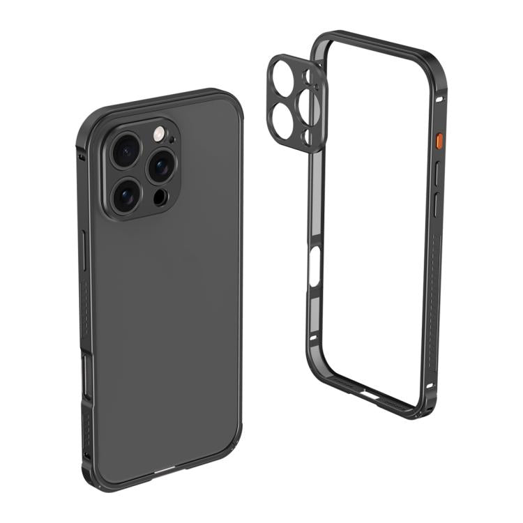 For iPhone 13 Pro Max Armor Dual-side Anti-slip Metal Frame Case with Lens Cover