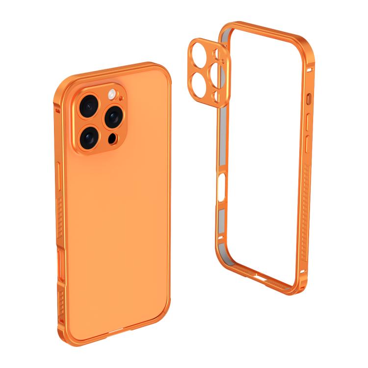 For iPhone 13 Pro Armor Dual-side Anti-slip Metal Frame Case with Lens Cover