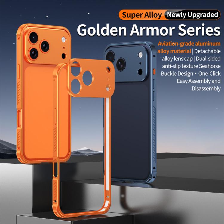 For iPhone 14 Plus Armor Dual-side Anti-slip Metal Frame Case with Lens Cover