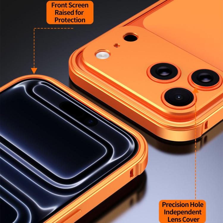 For iPhone 14 Plus Armor Dual-side Anti-slip Metal Frame Case with Lens Cover