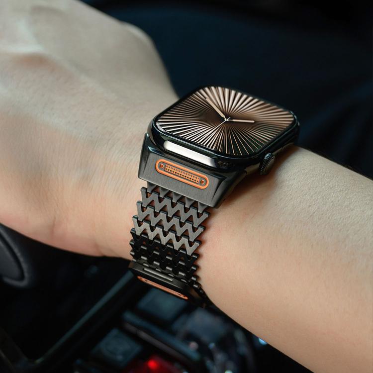 For Apple Watch 46mm / 49mm / 45mm / 44mm Long-skeleton W-Type Magnetic Stainless Steel Watch Band