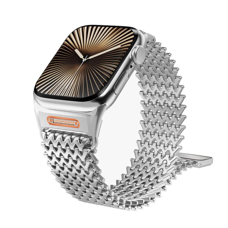 For Apple Watch 46mm / 49mm / 45mm / 44mm Long-skeleton W-Type Magnetic Stainless Steel Watch Band