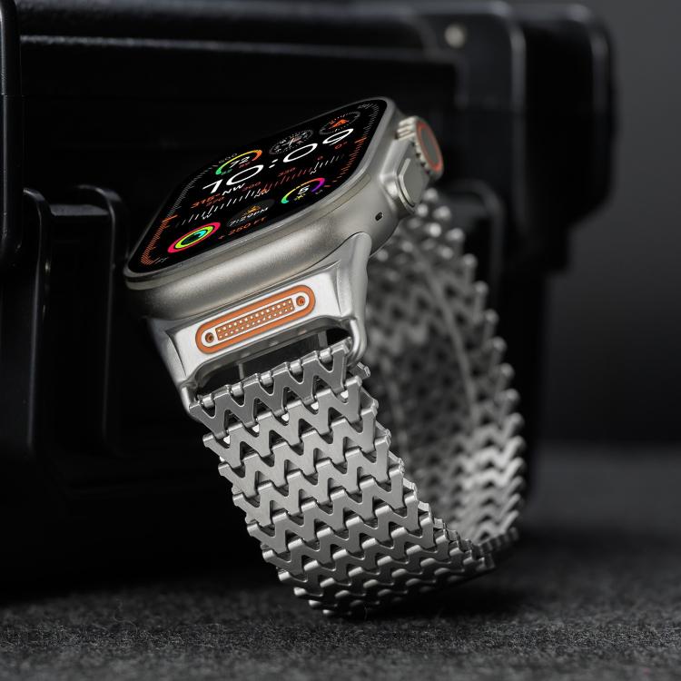 For Apple Watch 46mm / 49mm / 45mm / 44mm Long-skeleton W-Type Magnetic Stainless Steel Watch Band