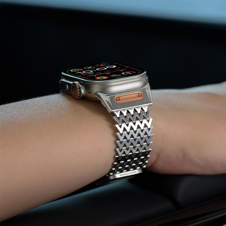 For Apple Watch 46mm / 49mm / 45mm / 44mm Long-skeleton W-Type Magnetic Stainless Steel Watch Band
