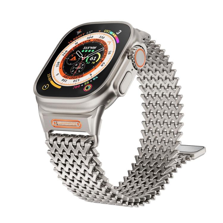 For Apple Watch 46mm / 49mm / 45mm / 44mm Long-skeleton W-Type Magnetic Stainless Steel Watch Band