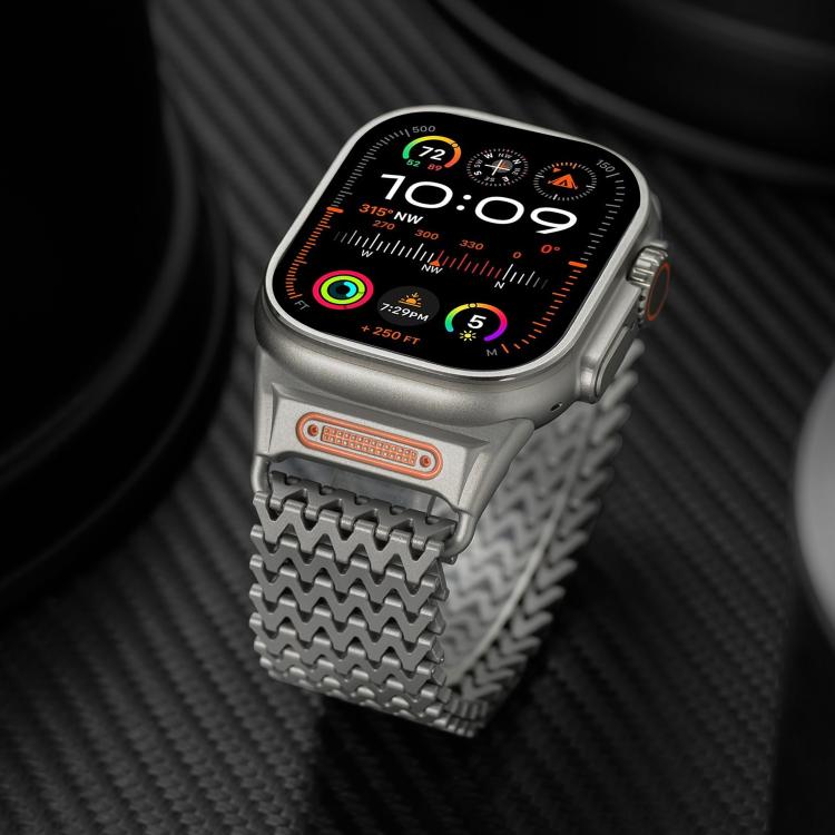 For Apple Watch 46mm / 49mm / 45mm / 44mm Long-skeleton W-Type Magnetic Stainless Steel Watch Band