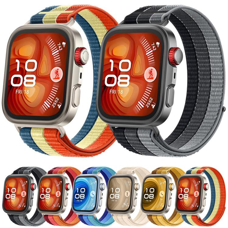 For Huawei Watch Fit 5 / Fit 5 Pro / Fit 4 Triple-Loop Nylon Woven Hook and Loop Fastener Watch Band