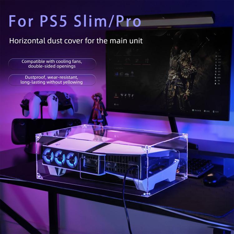 For Sony PS5 Pro / PS5 Slim Acrylic Horizontal Mounting Transparent Dust Cover for PS5 Pro / PS5 Slim