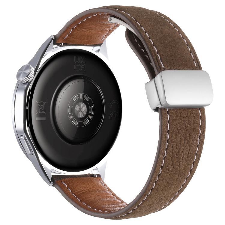 22mm Oil Waxed Lychee Texture Magnetic Buckle Vegan Leather Watch Band