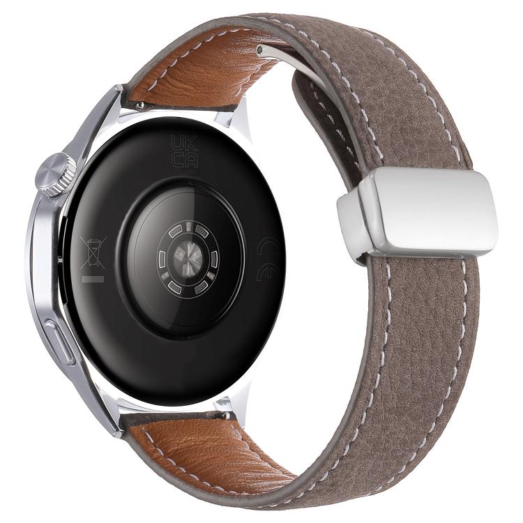 22mm Oil Waxed Lychee Texture Magnetic Buckle Vegan Leather Watch Band
