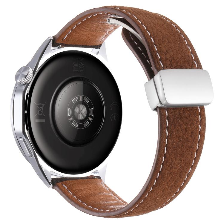 22mm Oil Waxed Lychee Texture Magnetic Buckle Vegan Leather Watch Band