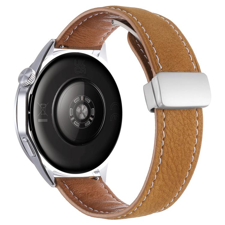 22mm Oil Waxed Lychee Texture Magnetic Buckle Vegan Leather Watch Band