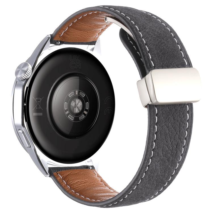 22mm Oil Waxed Lychee Texture Magnetic Buckle Vegan Leather Watch Band