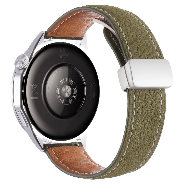 22mm Oil Waxed Lychee Texture Magnetic Buckle Vegan Leather Watch Band