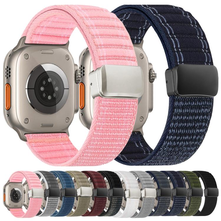 For Apple Watch 46mm / 49mm / 45mm / 44mm Magnetic Buckle Wave Pattern Nylon Watch Band