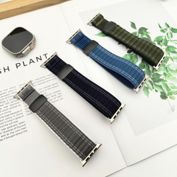 For Apple Watch 46mm / 49mm / 45mm / 44mm Magnetic Buckle Wave Pattern Nylon Watch Band