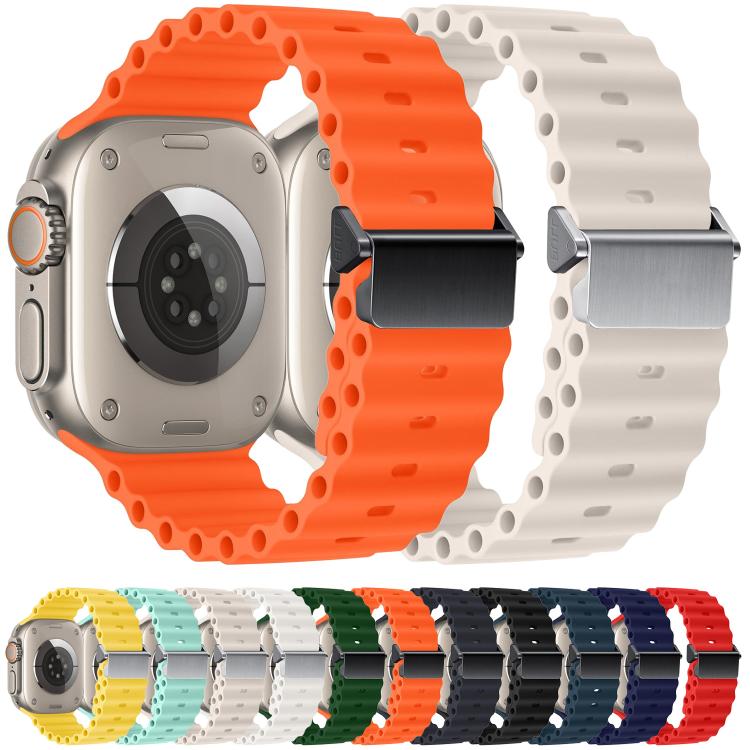 For Apple Watch 46mm / 49mm / 45mm / 44mm Refurbished Magnetic Buckle Ocean Silicone Watch Band