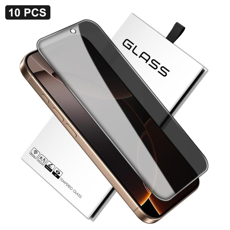 For iPhone 16 Pro Max 10pcs 360-Degree Privacy Silk-Screen Print Large Curved Edge High-Aluminium Tempered Glass Film