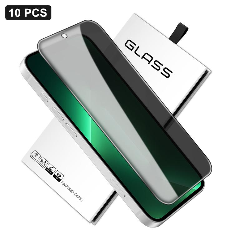 For iPhone 13 Pro 10pcs 360-Degree Privacy Silk-Screen Print Large Curved Edge High-Aluminium Tempered Glass Film
