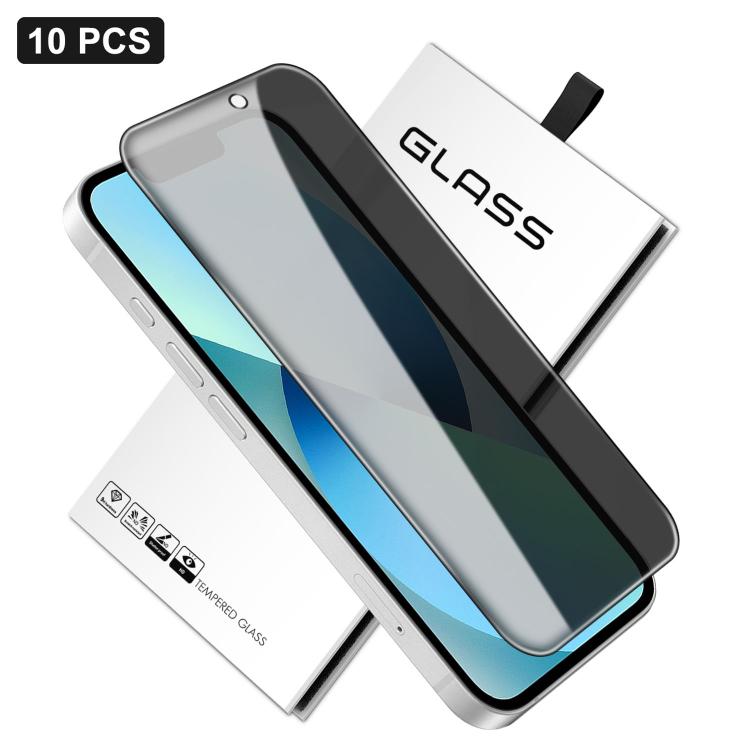 For iPhone 13 10pcs 360-Degree Privacy Silk-Screen Print Large Curved Edge High-Aluminium Tempered Glass Film