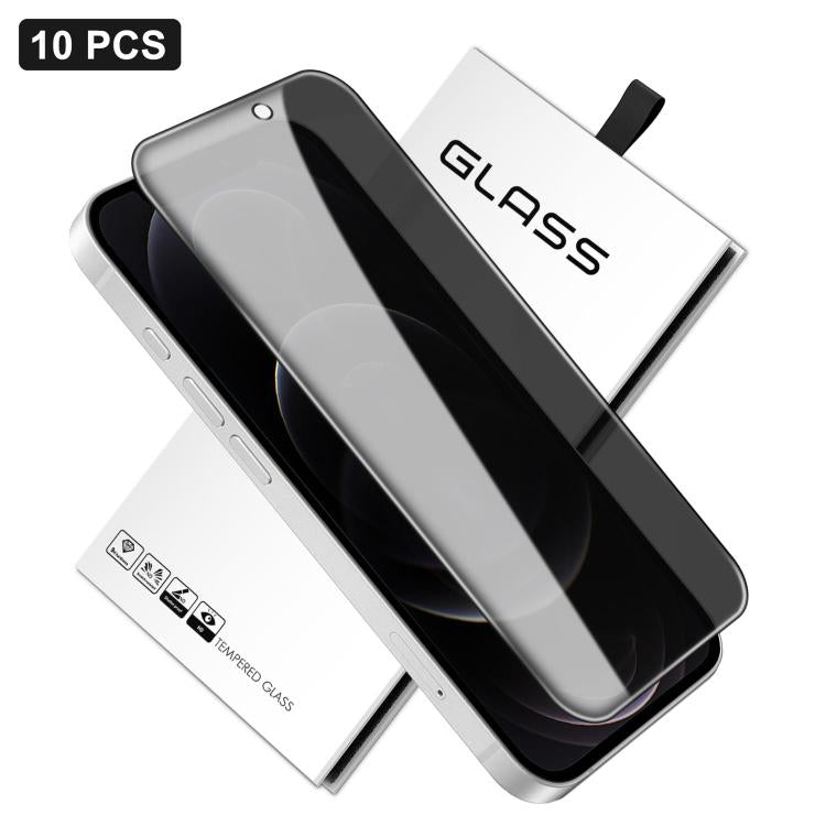 For iPhone 12 Pro Max 10pcs 360-Degree Privacy Silk-Screen Print Large Curved Edge High-Aluminium Tempered Glass Film
