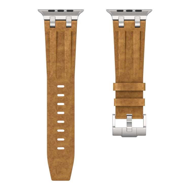 For Apple Watch 46mm / 49mm / 45mm / 44mm Crazy Horse Vegan Leather Stainless Steel Silver Buckle Watch Band