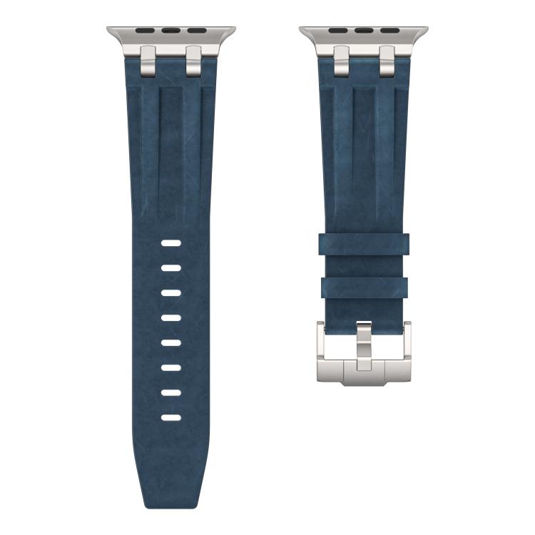For Apple Watch 46mm / 49mm / 45mm / 44mm Crazy Horse Vegan Leather Stainless Steel Silver Buckle Watch Band