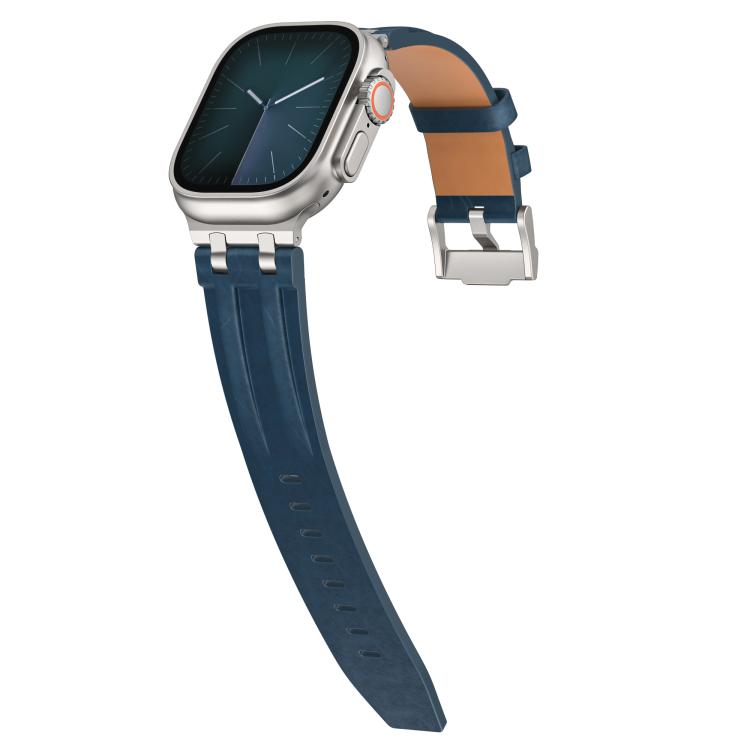For Apple Watch 46mm / 49mm / 45mm / 44mm Crazy Horse Vegan Leather Stainless Steel Silver Buckle Watch Band