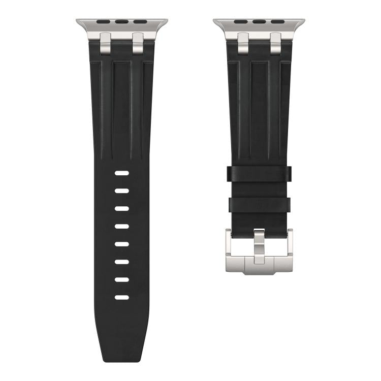 For Apple Watch 46mm / 49mm / 45mm / 44mm Crazy Horse Vegan Leather Stainless Steel Silver Buckle Watch Band