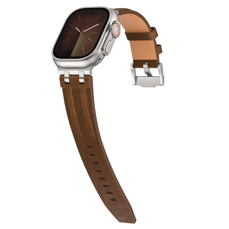 For Apple Watch 46mm / 49mm / 45mm / 44mm Crazy Horse Vegan Leather Stainless Steel Silver Buckle Watch Band