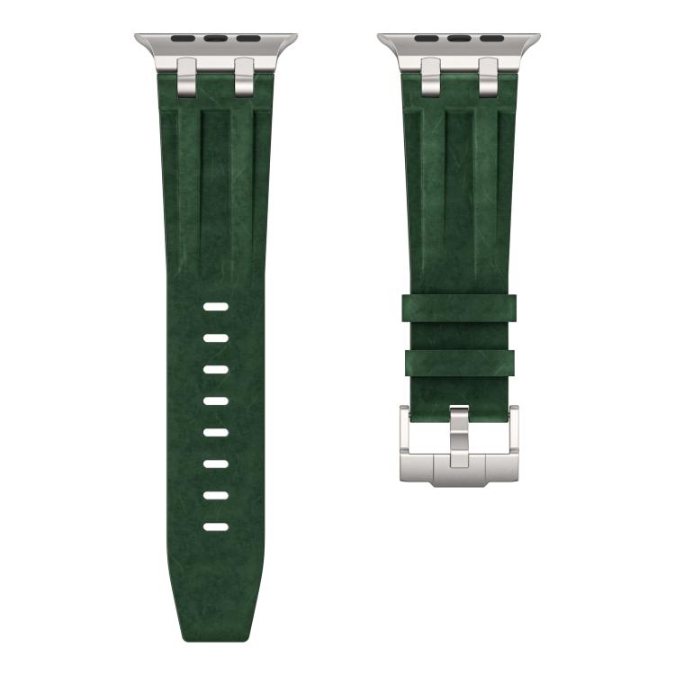 For Apple Watch 46mm / 49mm / 45mm / 44mm Crazy Horse Vegan Leather Stainless Steel Silver Buckle Watch Band