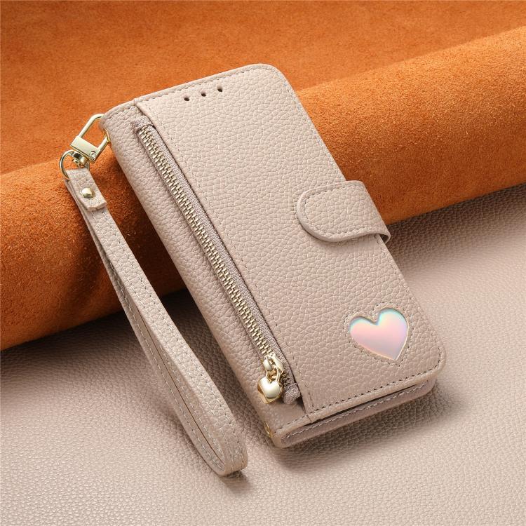 For iPhone 17 Fantasy Love Heart Zipper Wallet Vegan Leather Phone Case with Strap