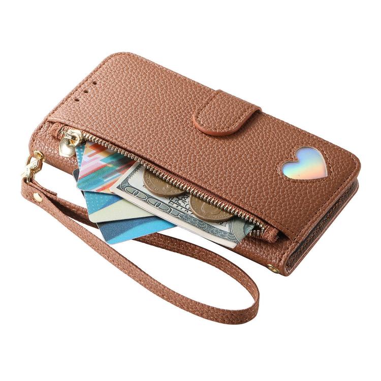 For iPhone 17 Pro Fantasy Love Heart Zipper Wallet Vegan Leather Phone Case with Strap