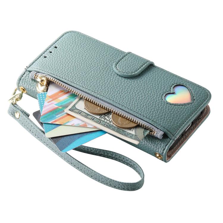 For iPhone 17 Pro Fantasy Love Heart Zipper Wallet Vegan Leather Phone Case with Strap
