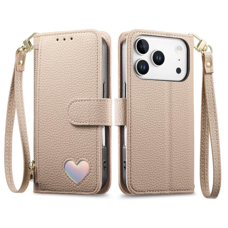 For iPhone 17 Pro Fantasy Love Heart Zipper Wallet Vegan Leather Phone Case with Strap