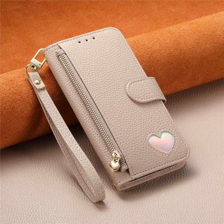 For iPhone 17 Pro Fantasy Love Heart Zipper Wallet Vegan Leather Phone Case with Strap