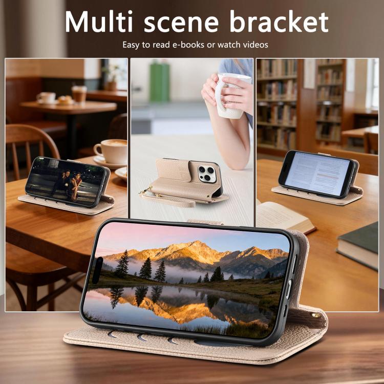 For iPhone 16 Pro Max Fantasy Love Heart Zipper Wallet Vegan Leather Phone Case with Strap