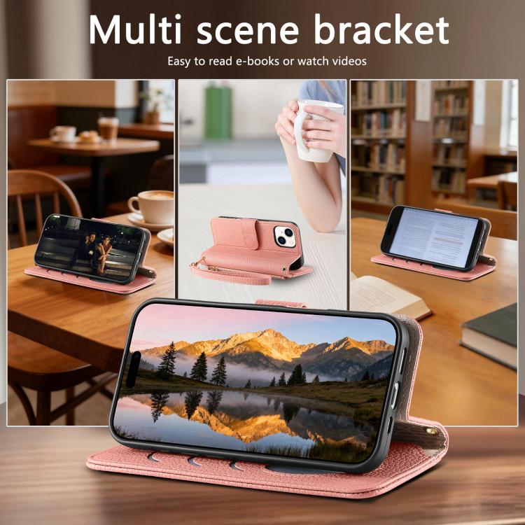 For iPhone 15 Plus Fantasy Love Heart Zipper Wallet Vegan Leather Phone Case with Strap