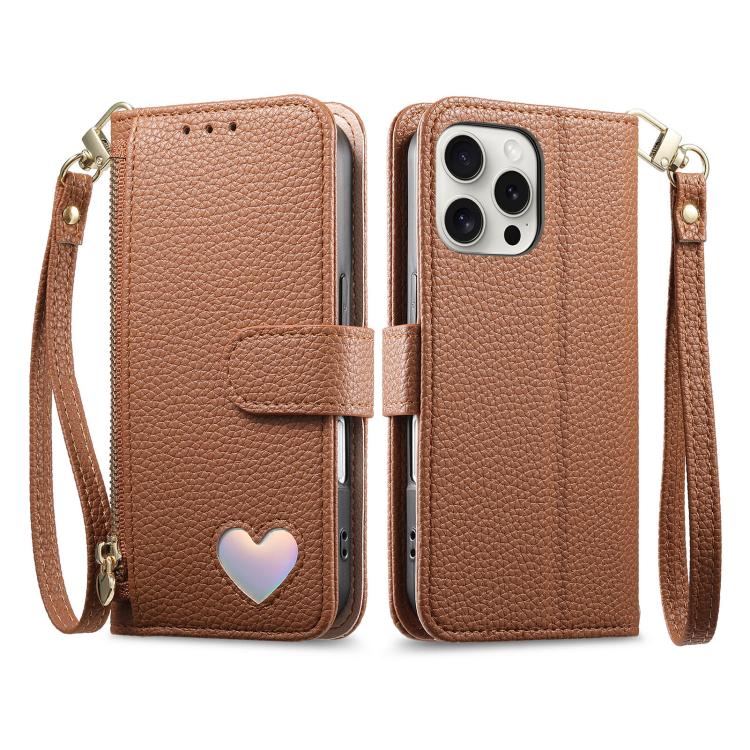 For iPhone 13 Pro Max Fantasy Love Heart Zipper Wallet Vegan Leather Phone Case with Strap