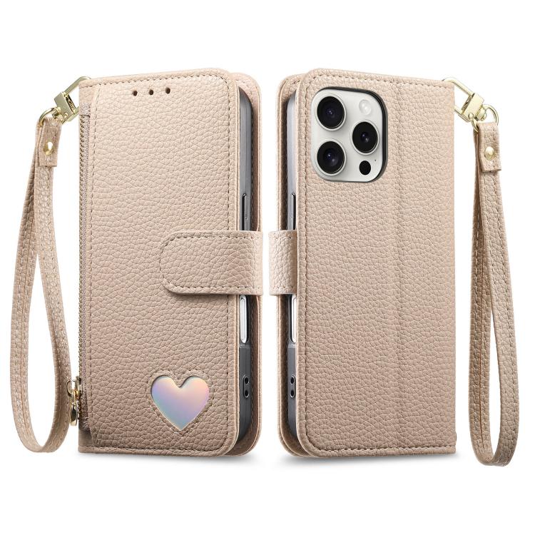 For iPhone 13 Pro Max Fantasy Love Heart Zipper Wallet Vegan Leather Phone Case with Strap