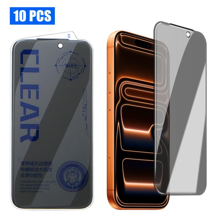 For iPhone 17 Pro 10pcs 3D Curved Zero Edge Borderless Privacy Tempered Glass Film