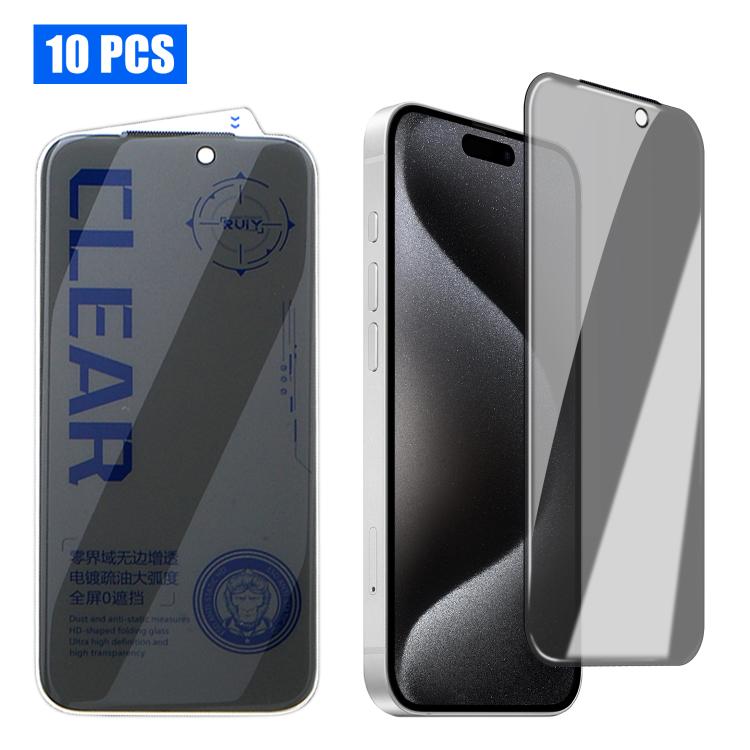 For iPhone 16 Pro Max 10pcs 3D Curved Zero Edge Borderless Privacy Tempered Glass Film
