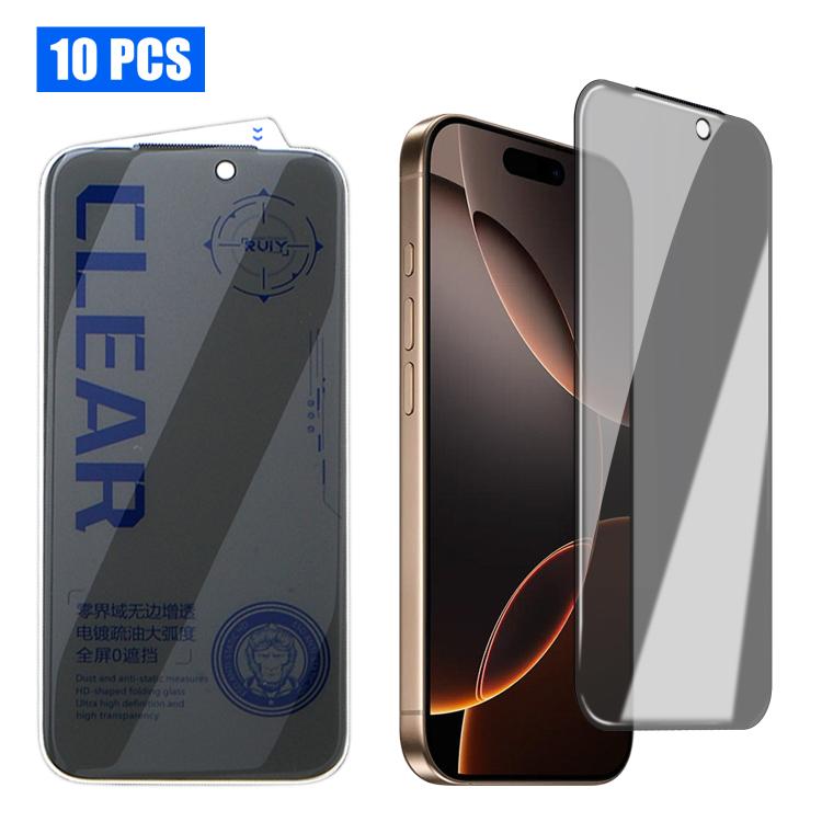 For iPhone 15 Pro 10pcs 3D Curved Zero Edge Borderless Privacy Tempered Glass Film