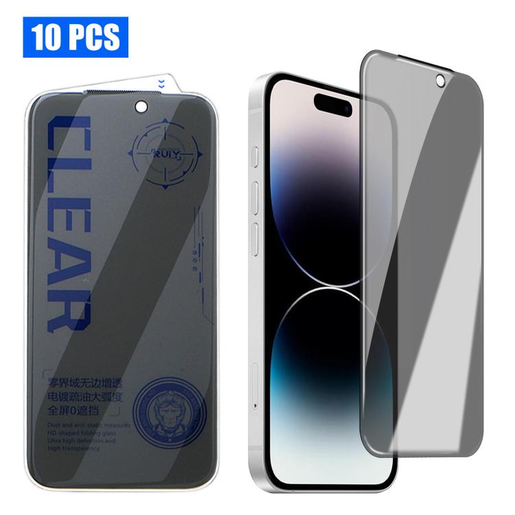 For iPhone 14 Pro 10pcs 3D Curved Zero Edge Borderless Privacy Tempered Glass Film